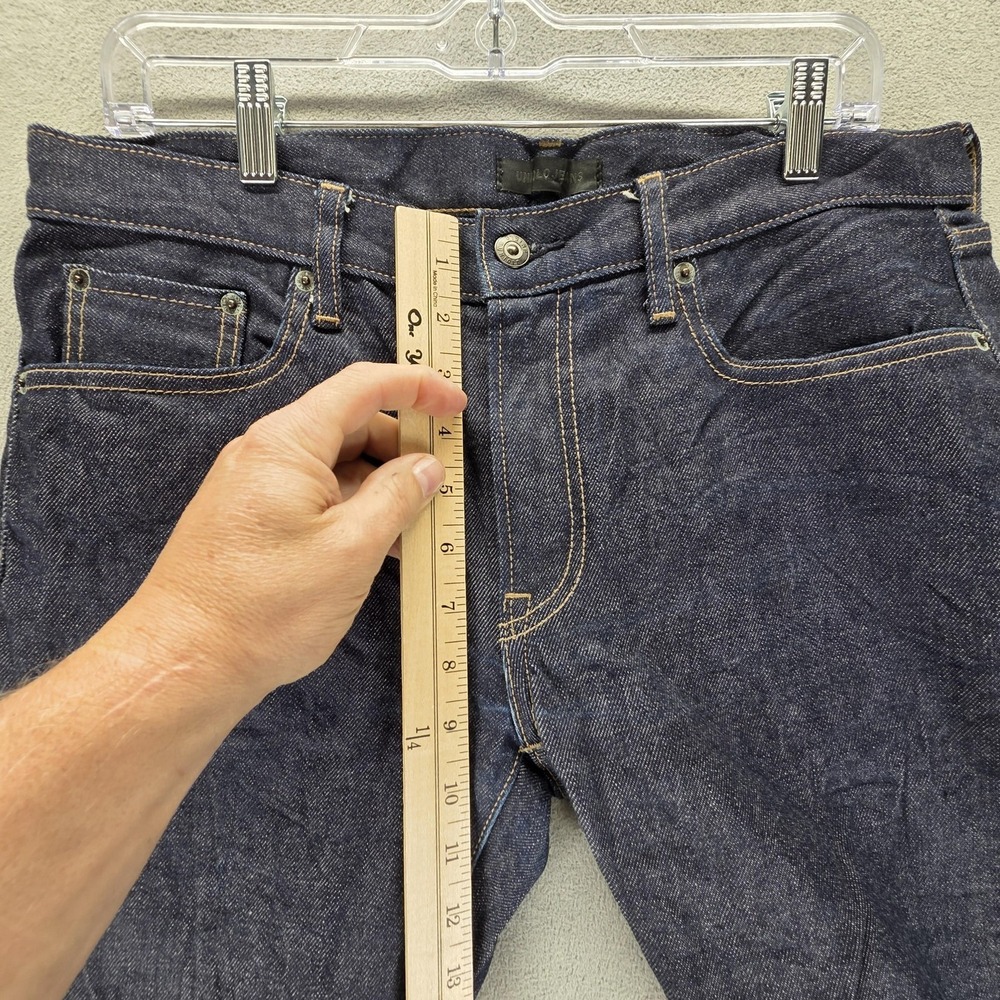 Selvedge Jeans Mens 33x24 Blue Uniqlo Slim Straight Low Rise Kaihara Denim - Picture 7 of 16